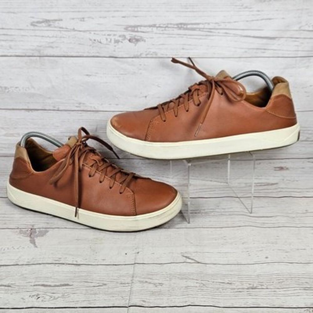 OluKai Lae'ahi Li'ili Men's Brown Leather Lace-Up Casual Shoes US 10.5 *Scuffs